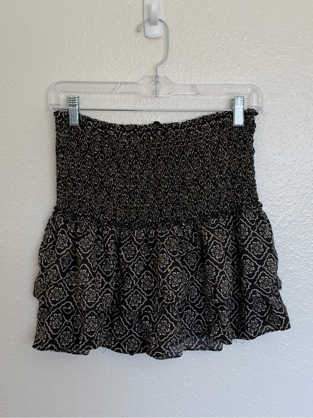 Zara Black & Gold Smocked Tiered Mini Skirt